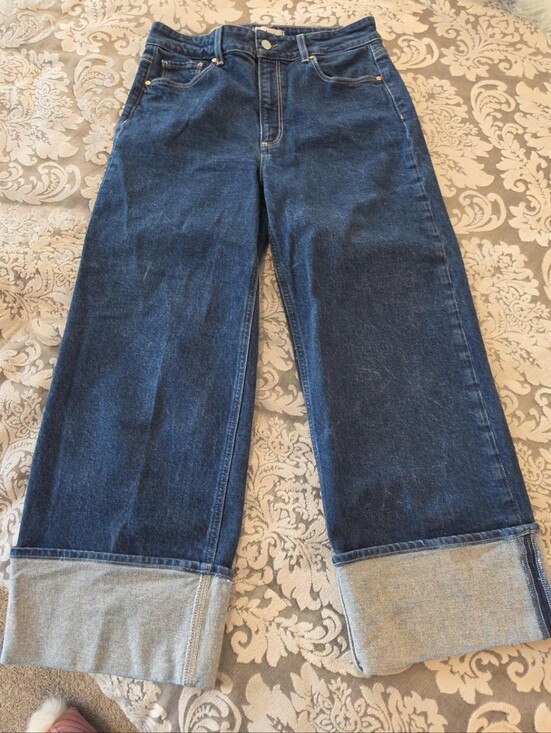PAIGE Denim - PAIGE Sasha Ankle Jeans Size 30 Dark Wash High Rise Wide Leg Cuffed Stretch
